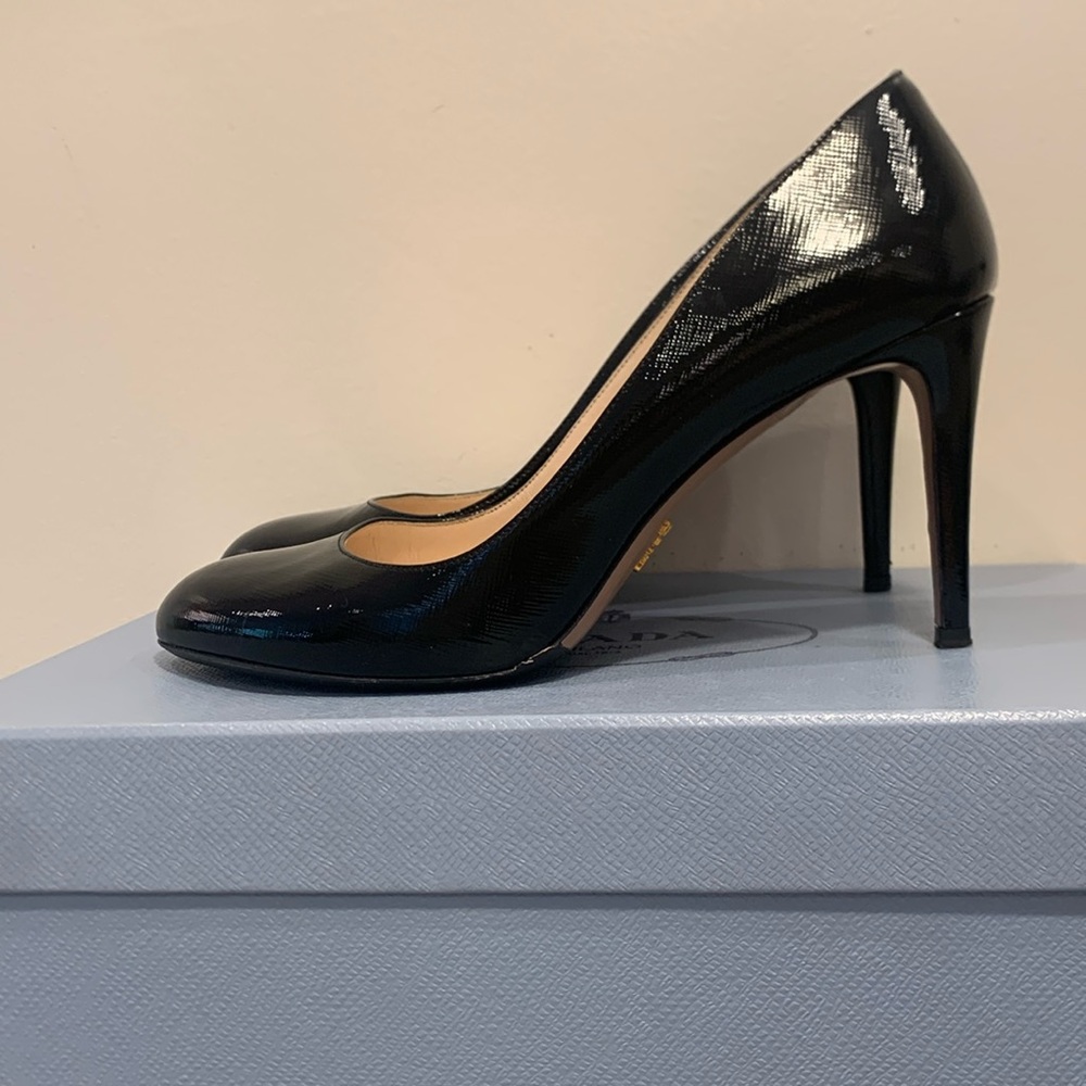 Prada Saffiano Patent Pumps